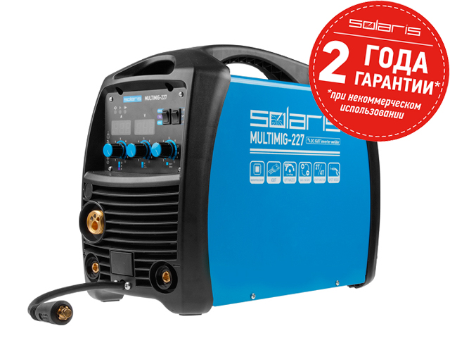 Свар полуавтомат SOLARIS MULTIMIG-227 220А MIG/FLUX/MMA/TIG; 3м; смена полярности, 2T/4T/Spot