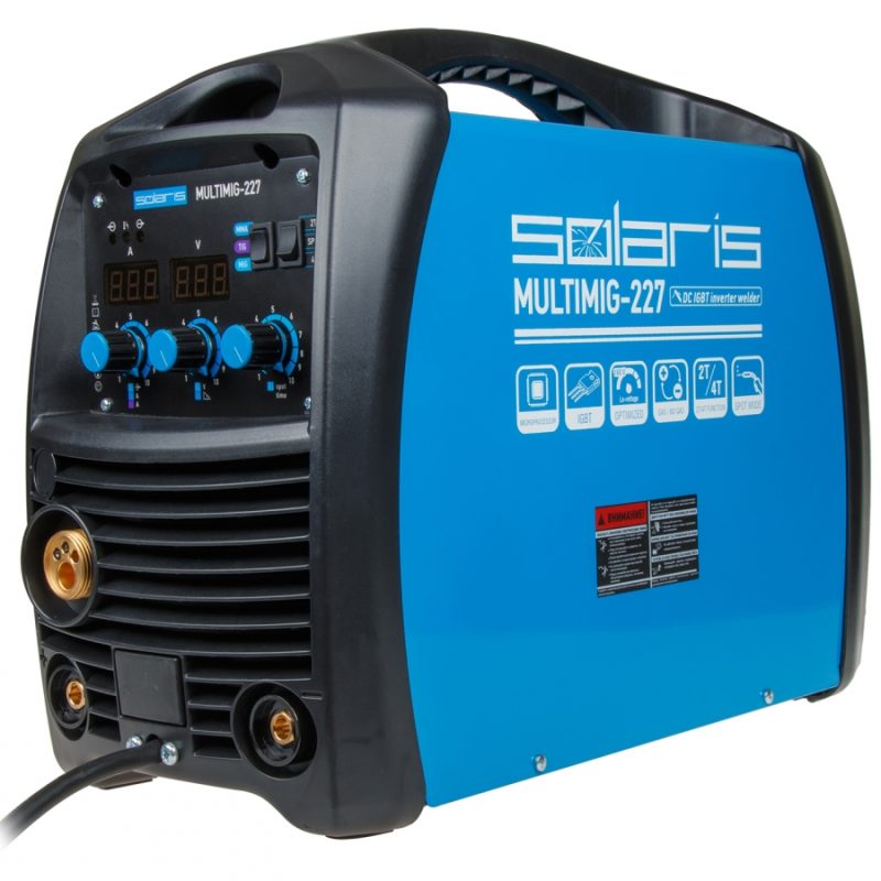 Свар полуавтомат SOLARIS MULTIMIG-227 220А MIG/FLUX/MMA/TIG; 3м; смена полярности, 2T/4T/Spot